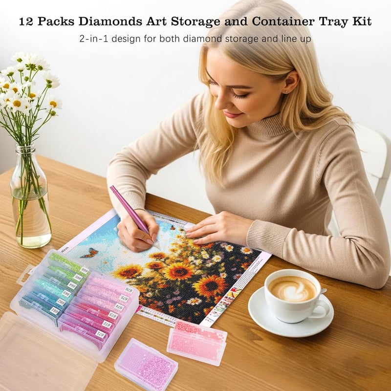 PP OPOUNT 12PCS 2-in-1 Diamond Art Storage Trays with Lids, Convex Bottom Diamond Painting Storage Organizer Box, Spill-Proof Diamond Art Accessories for Sorting & Line-Up, Christmas Craft Gift for Crafters - Image 3